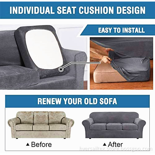 Velvet Plush High Stretch Slipcover Strap Sofa Cover